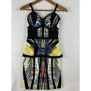 Material Girl Bodycon Bustier Dress S Colorful Geometric Club Party Mini